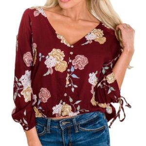 Boho Wine Floral Blouse